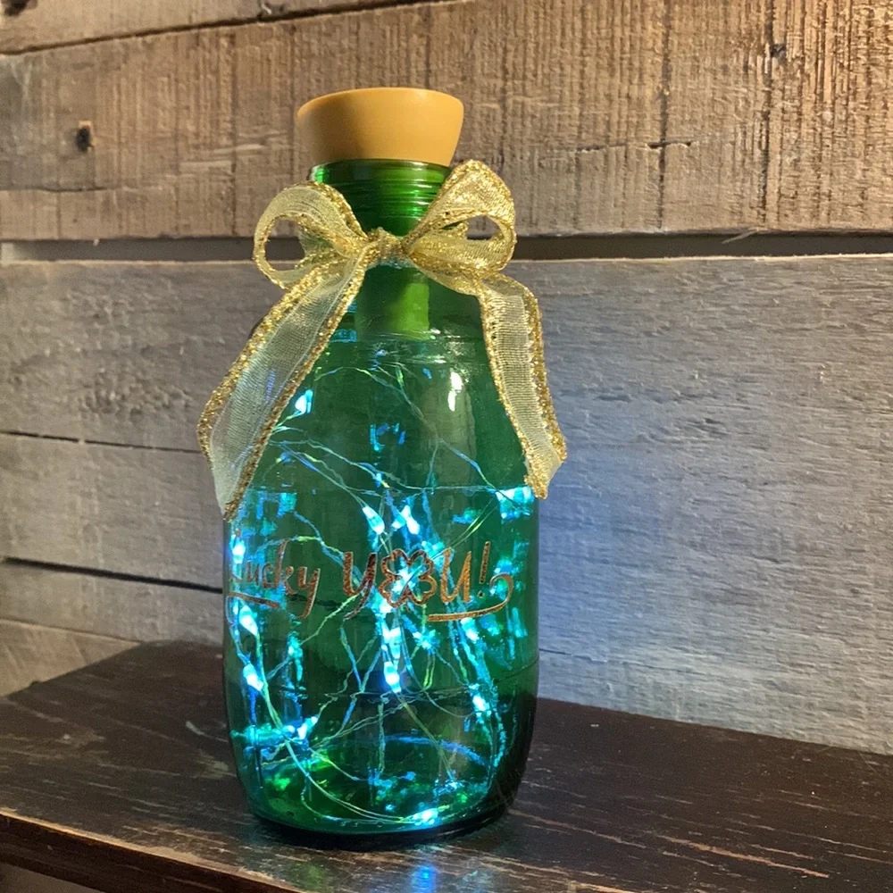 Hand Crafted- ‘Lucky You’ green barrel solar lantern